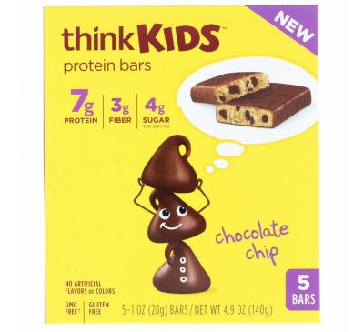 ThinkThin, ThinkKids, протеиновые батончики с шоколадом, 5 штук, 1 унция (28 г) каждая