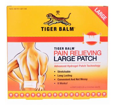 Tiger Balm, Обезболивающий пластырь, большой размер, 4 шт. (8 x 4 дюймов шт.)