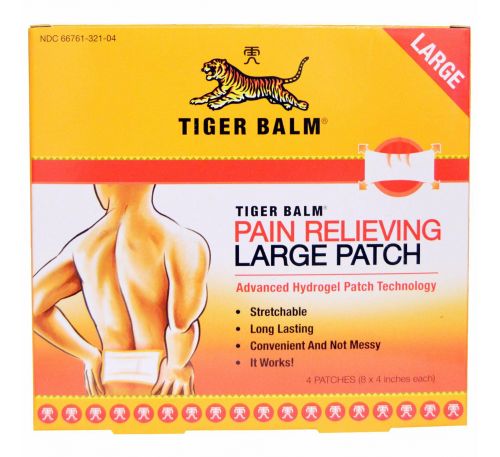 Tiger Balm, Обезболивающий пластырь, большой размер, 4 шт. (8 x 4 дюймов шт.)