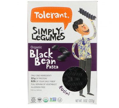 Tolerant, Simply Legumes, Organic Black Bean Pasta, Rotini, 8 oz (227 g)