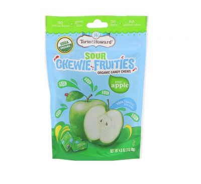 Torie & Howard, Органический продукт, Кислые жевательные фруктовые конфеты, Кислое яблоко, 4 унц. (113,40 г)
