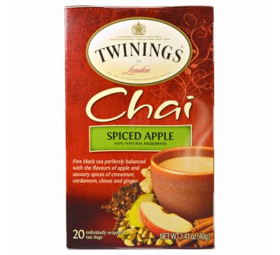 Twinings, Чай масала с ароматом пряных яблок, 20 чайных пакетиков, 1,41 унции (40 г)