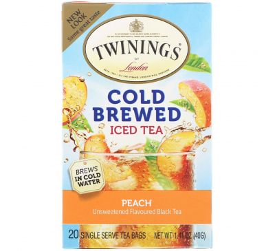Twinings, Чай со вкусом персика для приготовления холодного чая, 20 пакетиков, 1.41 унций (40 г)