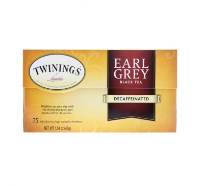 Twinings, Earl Grey, черный чай, без кофеина, 25 чайных пакетиков, 1,54 унц. (43 г)