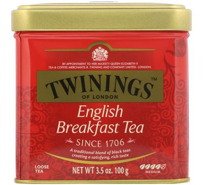 Twinings, Классический, листовой чай «Английский завтрак», 3.53 унций (100 г)