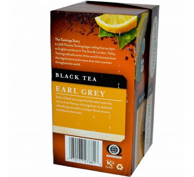 Twinings, Органический черный чай, Earl Grey, 20 пакетиков, 1,27 унции (36 г)
