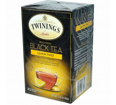 Twinings, Премиум черный чай, лимонный твист, 20 пакетиков, 1,41 унции (40 г)
