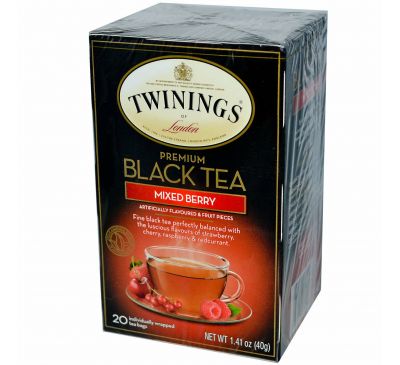 Twinings, Премиум черный чай, ягодное ассорти, 20 пакетиков, 1,41 унции (40г)