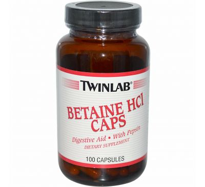 Twinlab, Бетаин HCL, 100 капсул