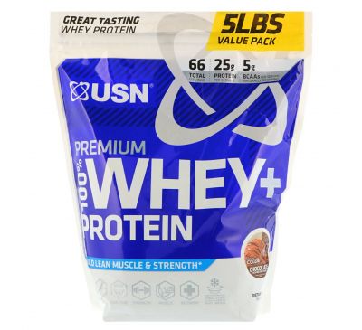 USN, 100% высококачественный сывороточный белок + белок, шоколад, 2,27 кг