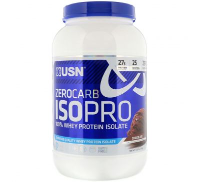 USN, Zero Carb ISOPRO 100% Whey Protein Isolate, Chocolate, 1.65 lb (750 g)