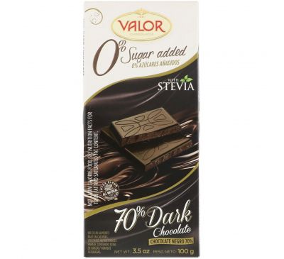Valor, 0% добавленного сахара, 70%-ный темный шоколад, 3,5 унции (100 г)