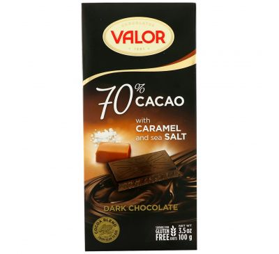 Valor, Dark Chocolate, 70% Cacao, With Caramel and Sea Salt, 3.5 oz (100 g)