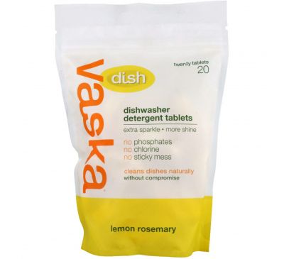 Vaska, Dish, Dishwasher Detergent Tablets, Lemon Rosemary, 20 Tablets