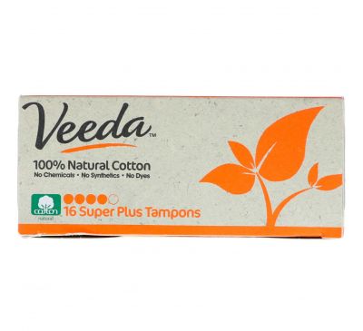 Veeda, 100% Natural Cotton Tampon, Super Plus, 16 Tampons