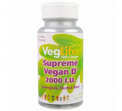 VegLife, Максимум витамина D растительного происхождения, 2000 МЕ, 100 таблеток