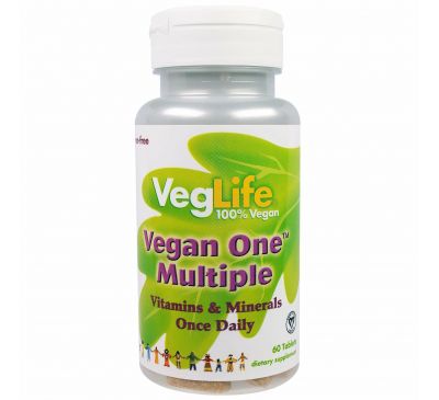VegLife, Vegan One, мультивитамины растительного происхождения, без железа, 60 таблеток