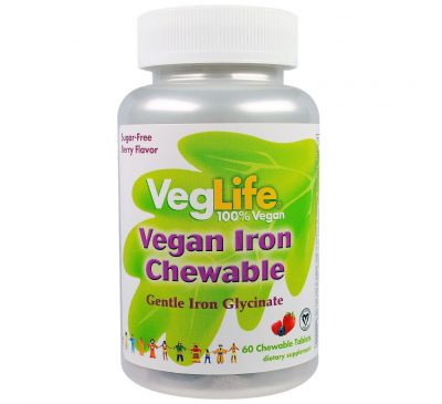 VegLife, Железо растительного происхождения,  вкус ягод, 60 жевательных таблеток