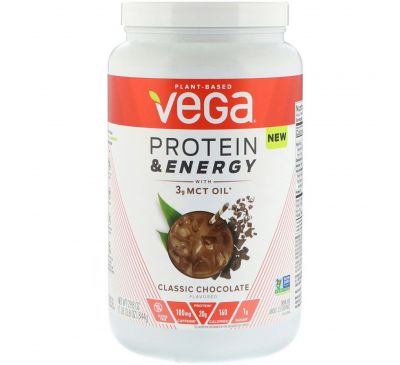 Vega, Protein & Energy with 3g MCT Oil, Classic Chocolate, 29.8 oz (844 g)