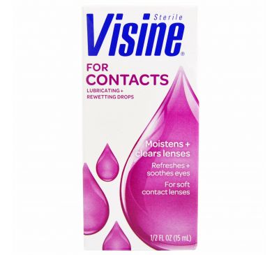 Visine, Для контактный линз, смазывающие и повторно увлажняющие капли, 0,5 жидк. унц. (15 мл)