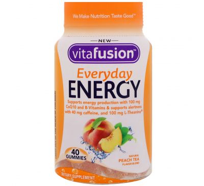 VitaFusion, Энергия каждый день, Сочетание вкусов с натуральным персиковым чаем, 40 жевательных таблеток