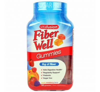 VitaFusion, Fiber Well, персик, клубника, ягоды, 90 жевательных таблеток