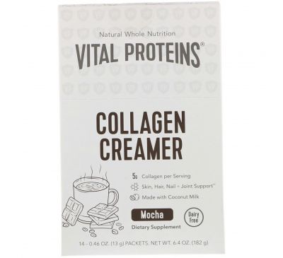Vital Proteins, Коллагеновая сливочная добавка, мокко, 14 пакетиков по 0,46 унц. (13 г)