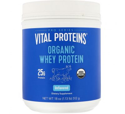 Vital Proteins, Organic Whey Protein, Unflavored, 18 oz (512 g)