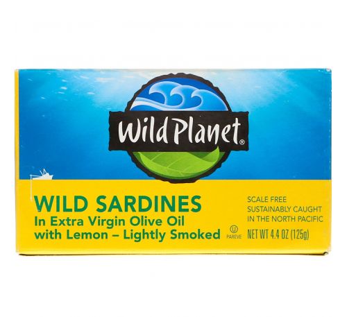 Wild Planet, Сардины в масле первого отжима с лимоном, 4,4унции (125 г)