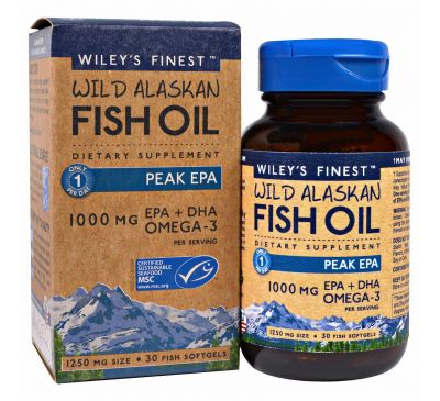 Wiley's Finest, Аляскинский рыбий жир, пик ЭПК, 1250 мг, 30 рыбных мягких капсул