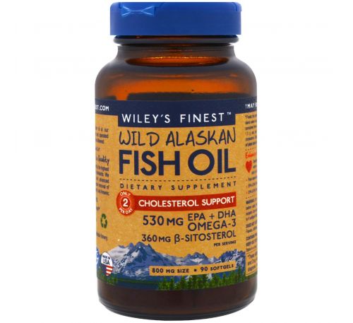 Wiley's Finest, Аляскинский рыбий жир, поддержка уровня холестерина, 90 капсул в мягкой оболочке