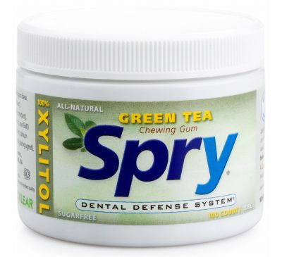 Xlear, Spry, жевательная резинка, зеленый чай, без сахара, 100 штук (108 г)