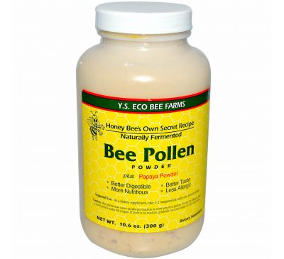 Y.S. Eco Bee Farms, Порошок из пчелиной пыльцы и папайи, 10,6 унций (300 г)