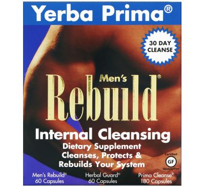Yerba Prima, Men's Rebuild Internal Cleansing, программа из 3 этапов, 3 флакона