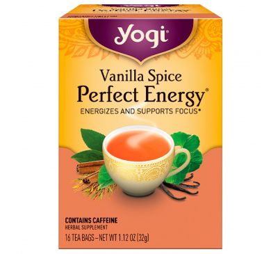 Yogi Tea, Абсолютная энергия, пряная ваниль, 16 чайных пакетиков, 1,12 унции (32 г)