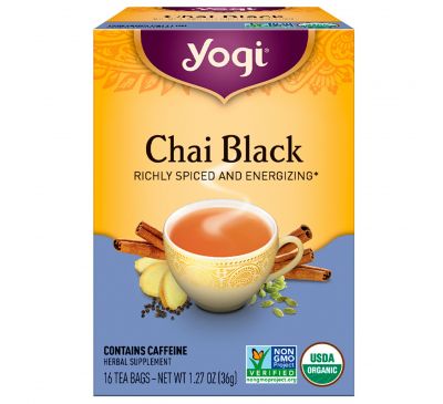 Yogi Tea, Черный чай, содержит кофеин, 16 чайных пакетиков, 1.27 унций (36 г)