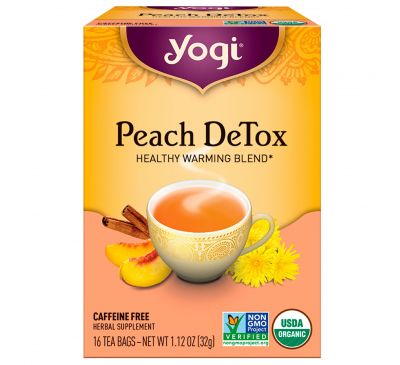 Yogi Tea, DeTox персик, без кофеина, 16 чайных пакетиков, 32 г