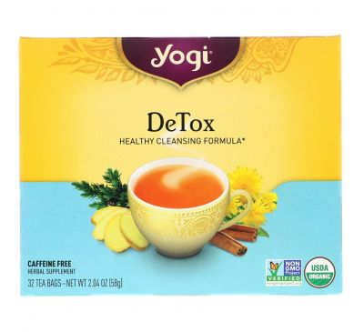 Yogi Tea, Детокс, без кофеина, 32 чайных пакетика по 2,04 унц. (58 г)