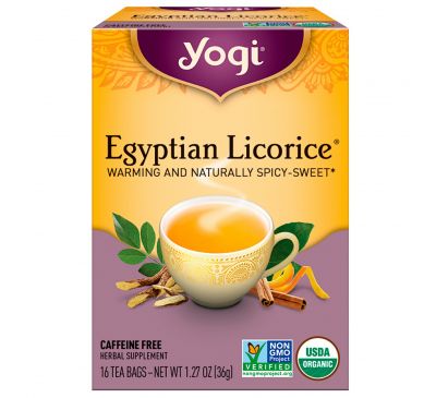 Yogi Tea, Egyptian Licorice, без кофеина, 16 чайных пакетиков, 36 г