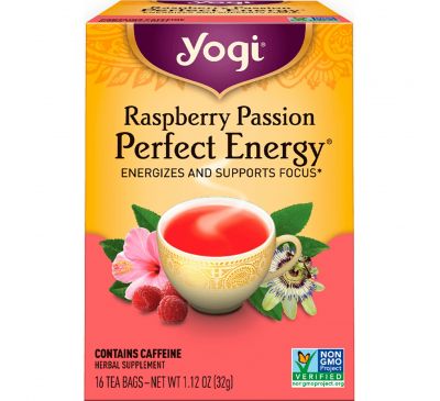Yogi Tea, Малиновая страсть, Идеальная энергия, 16 чайных пакетиков, 1,12 унц.(32 г)