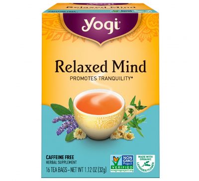 Yogi Tea, Organic, Relaxed Mind, Caffeine Free, 16 Tea Bags, 1.12 oz (32 g)