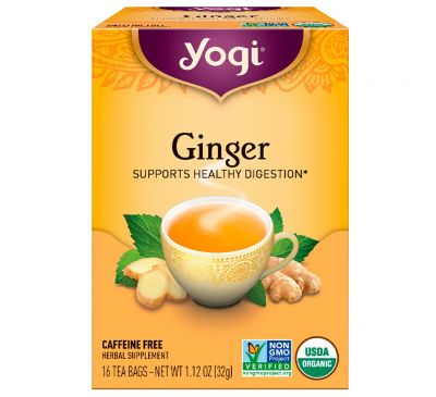Yogi Tea, Органический имбирь, без кофеина, 16 чайных пакетиков, 32 г