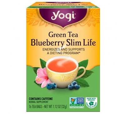 Yogi Tea, Зеленый чай Slim Life с черникой, 16 чайных пакетиков, 32 г