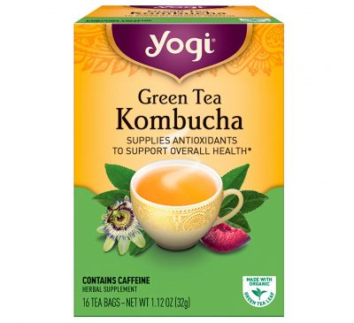 Yogi Tea, Зеленый чай комбуча, 16 чайных пакетиков, 32 г