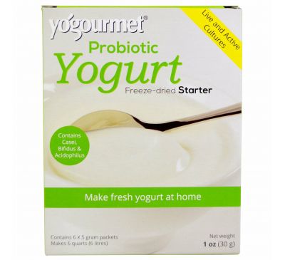 Yogourmet, Сублимировнная йогуртовая закваска с пробиотиками, 6 пакетиков, (5 г) каждый