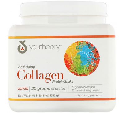 Youtheory, Collagen Protein Shake, Vanilla, 24 oz (680 g)