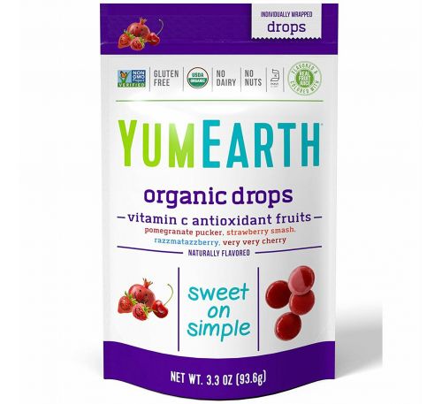 YumEarth, Органические леденцы с витамином C, Anti-Oxifruits, 93,5 г