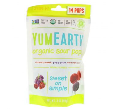 YumEarth, продукт органического происхождения, кисло-сладкие леденцы, ассорти ароматов, 14 порций, 85 г (3 унции)