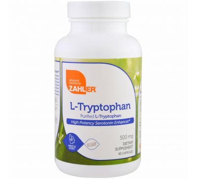 Zahler, L-триптофан, очищенный L-триптофан, 500 мг, 60 капсул
