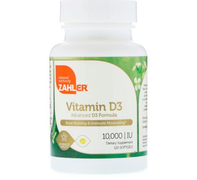 Zahler, Витамин D3, улучшенная формула, 10 000 МЕ, 120 мягких таблеток